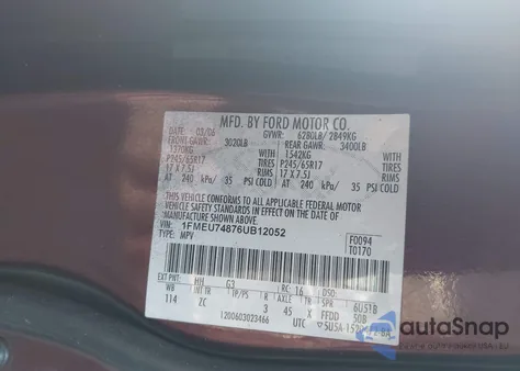 2006 Ford Explorer Eddie Bauer from USA, damaged, VIN 1FMEU74876UB12052